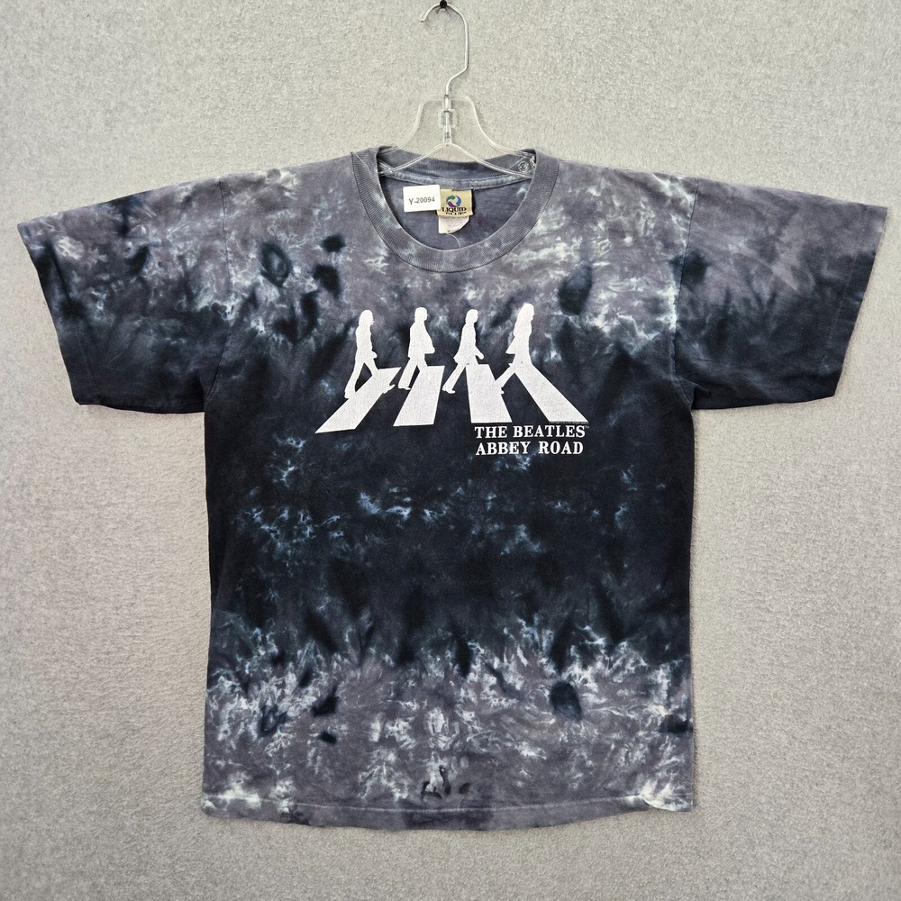 VINTAGE The Beatles Men Shirt‎ Medium Tie Dye Liquid Blue Abbey Road Album Cover